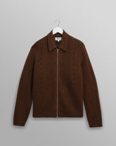 Friar - Brown Brush Cable Knit Zip Cardigan
