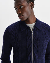 Friar Brush Cable Knit Zip Cardigan