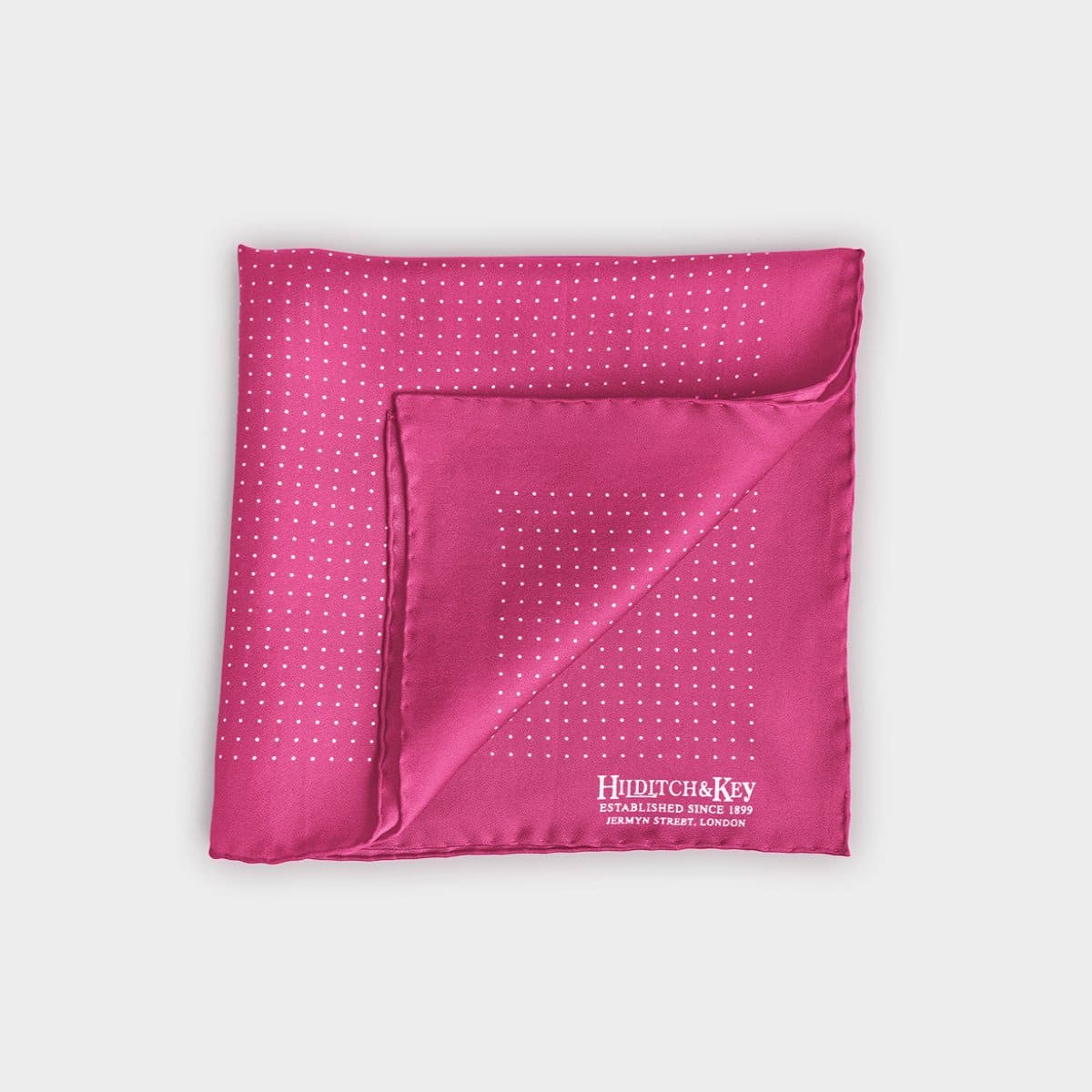 Fuchsia White Small Spot Silk Pocket Square