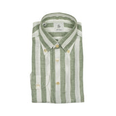 Green Wide Stripe Linen Shirt Anacapri Buttoned One Piece Collar