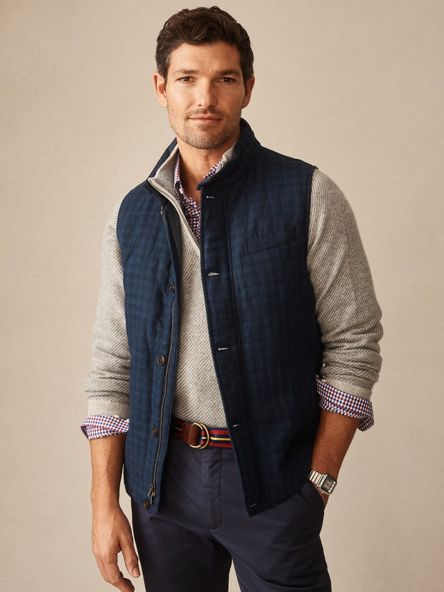 Navy Shadow Plaid Game Quilted Vest | Men's Jackets \u0026 Outerwear | J.McLaughlin