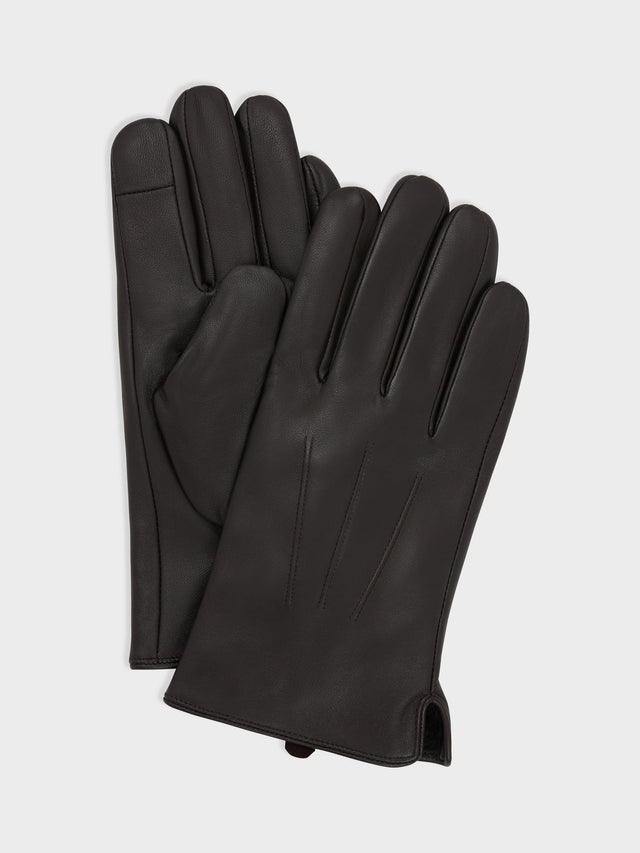 Gants tactiles en cuir marron