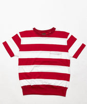 Belafonte Ragtime Clothing, Garage Border Hemrib Tee, 29-1, Red X White