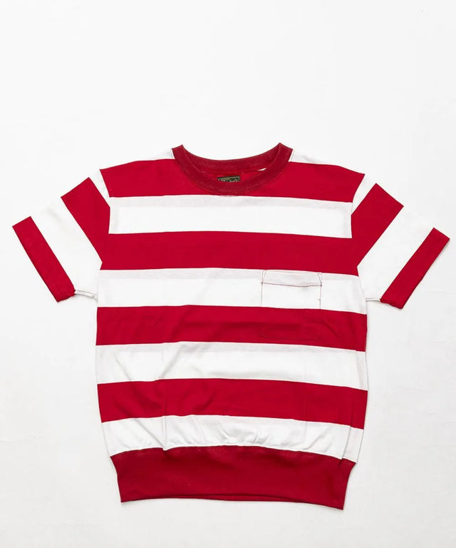 Belafonte Ragtime Clothing, Garage Border Hemrib Tee, 29-1, Red X White