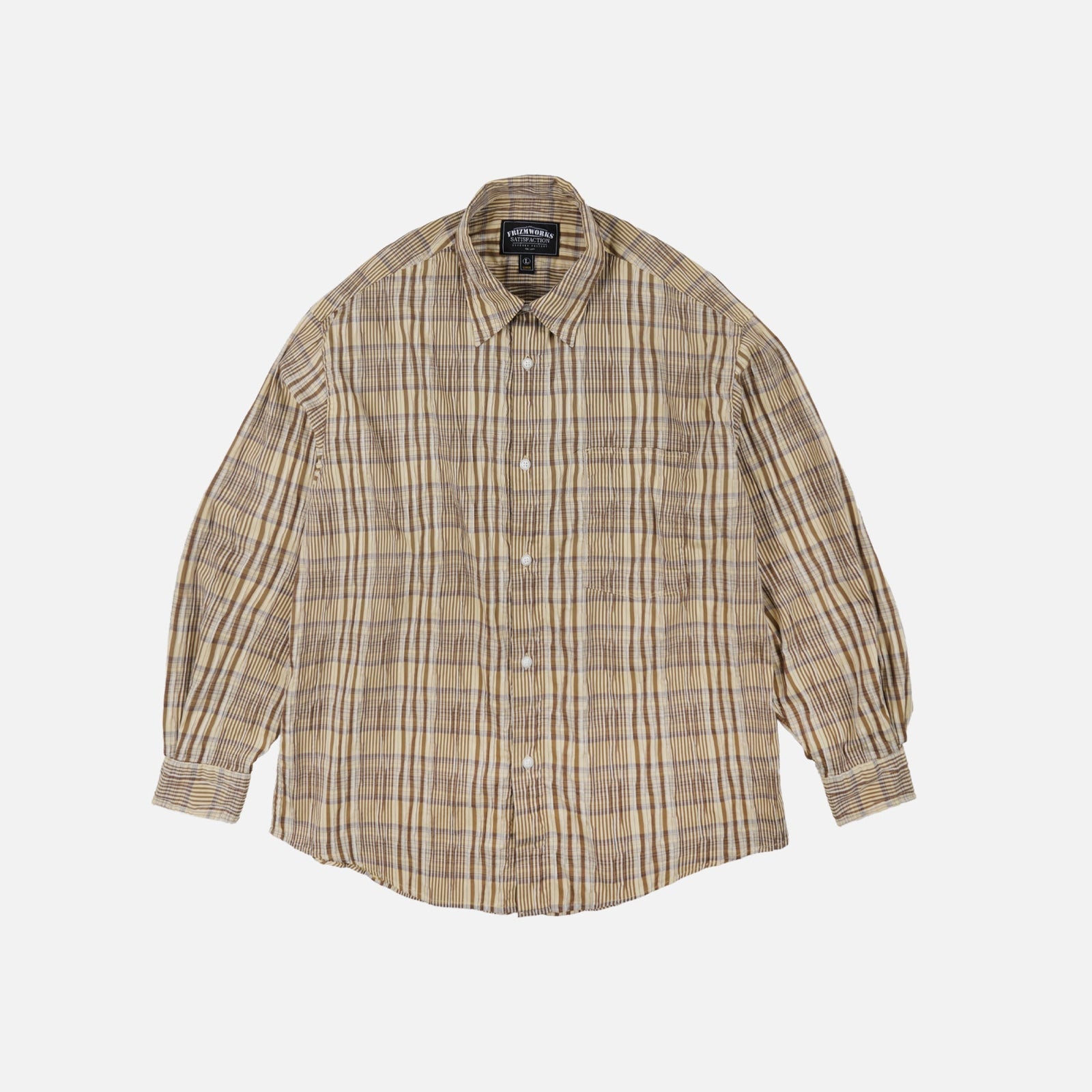Gathered Seersucker Check Shirt Beige