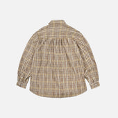 Gathered Seersucker Check Shirt Beige