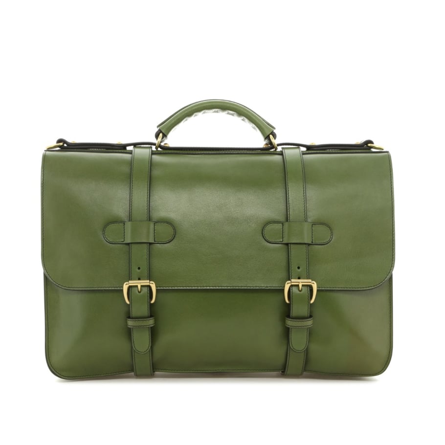 English Briefcase Cactus Smooth Tumbled Leather Unlined