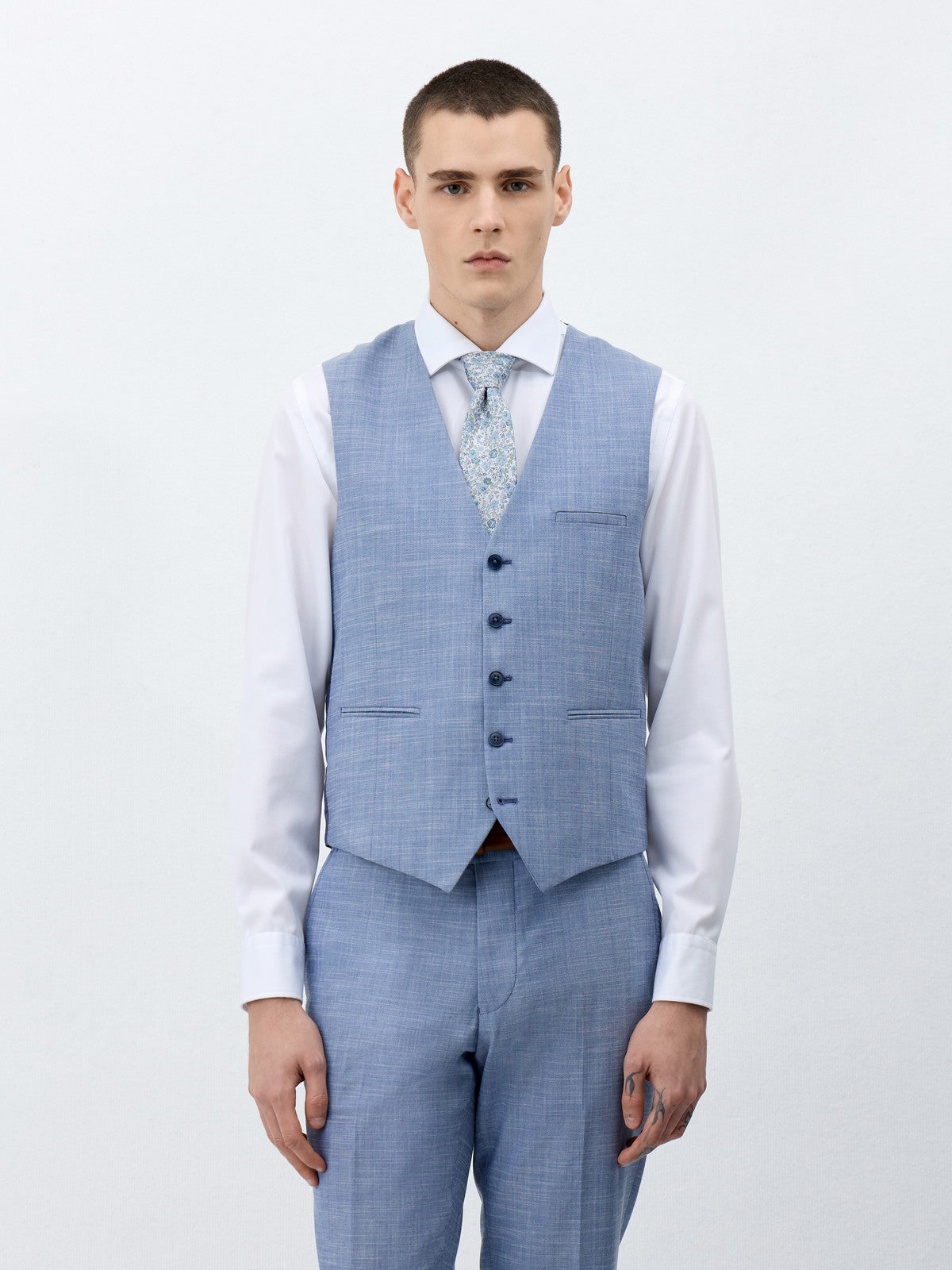 Gilet De Costume En Laine Et Coton Bleu Azur