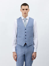 Gilet de costume en laine et coton bleu azur