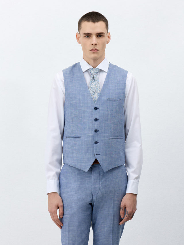 Gilet de costume en laine et coton bleu azur