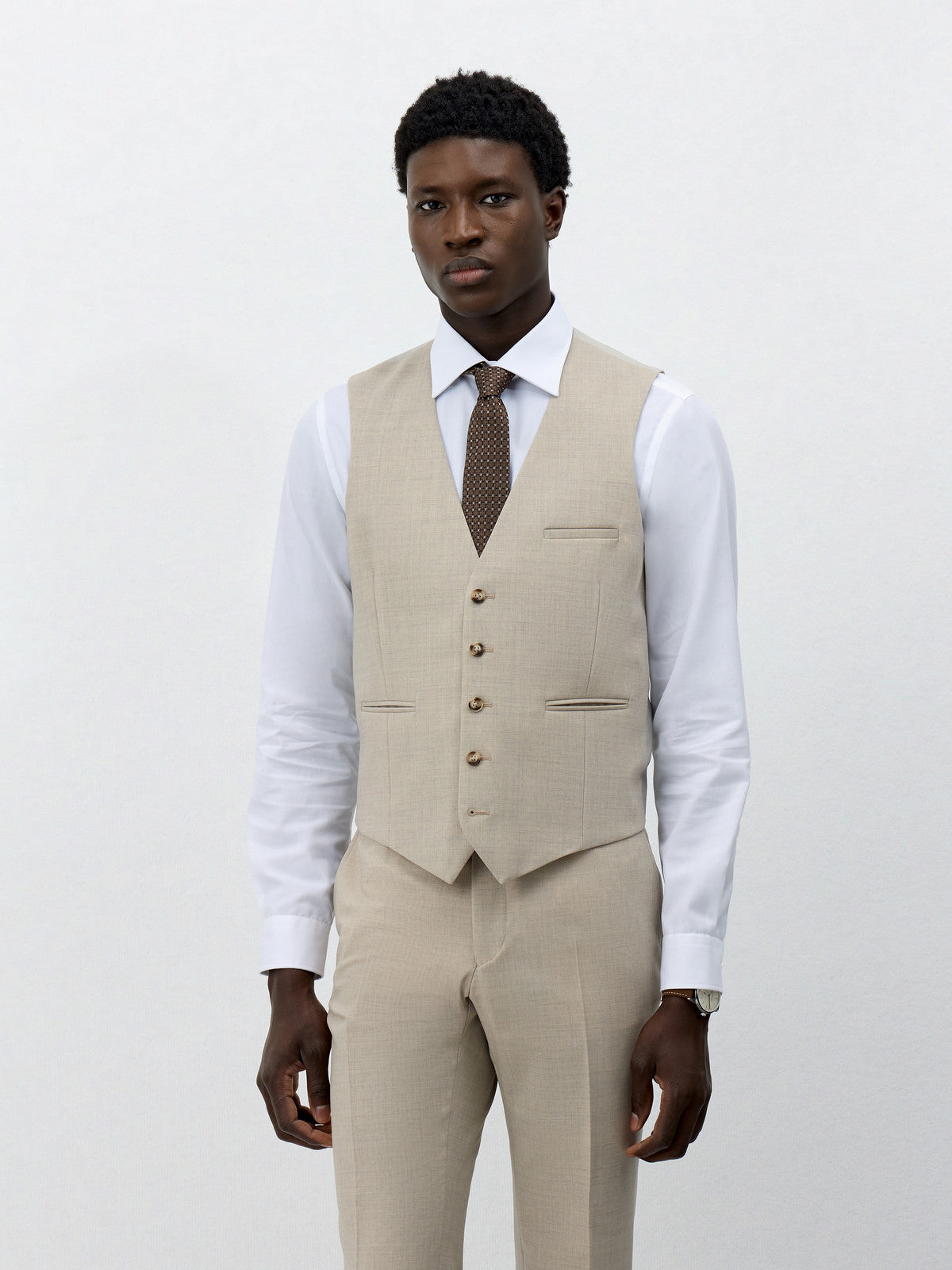 Gilet De Costume En Laine Stretch Beige