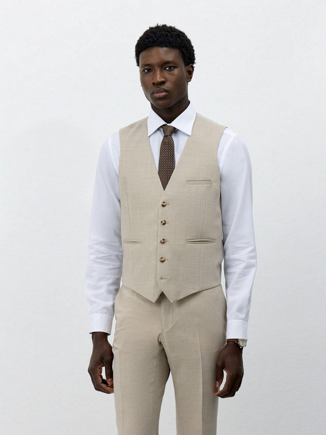 Gilet de costume en laine stretch beige