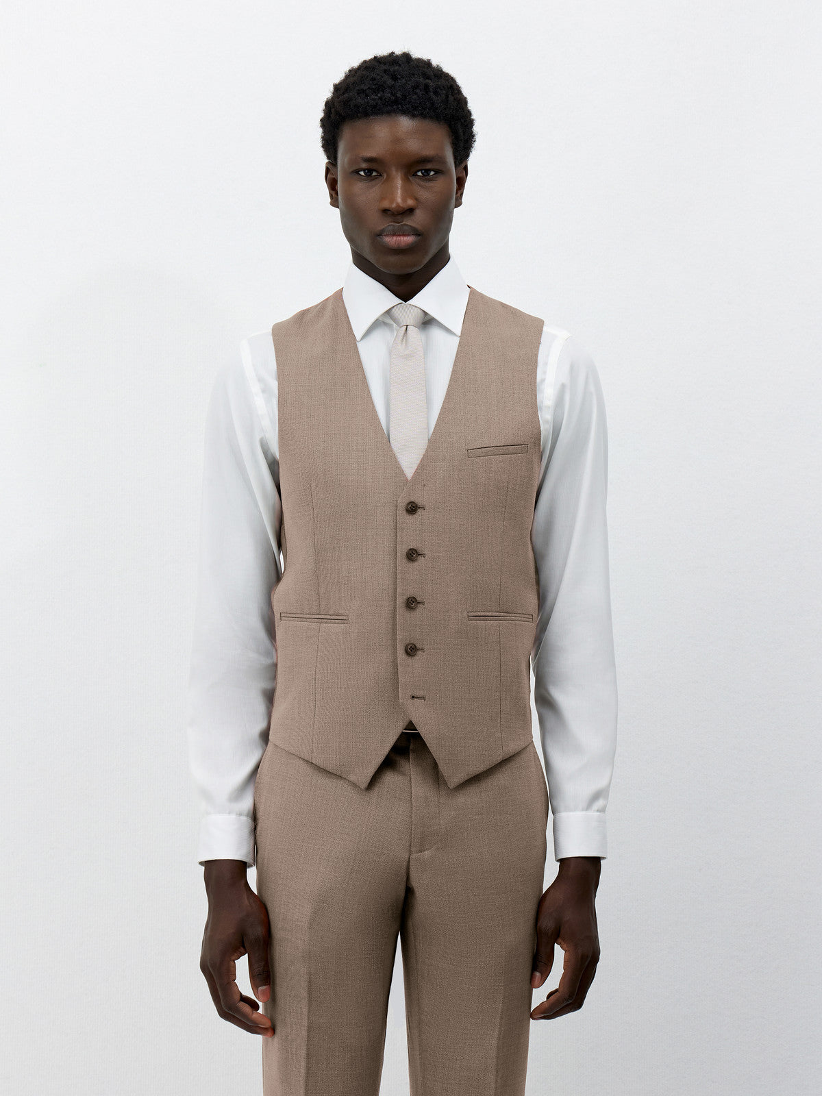Gilet De Costume En Laine Et Soie Beiges