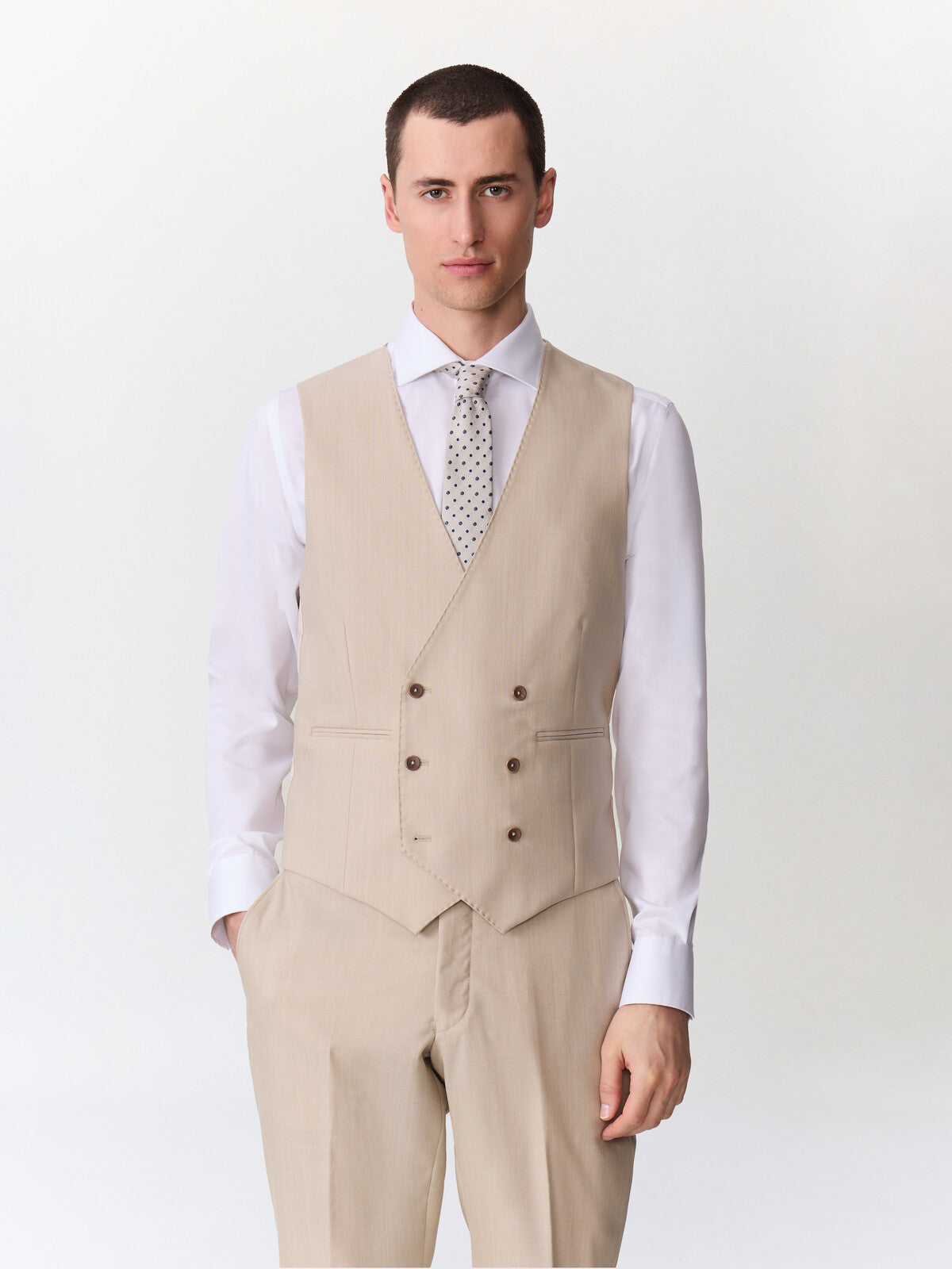 Gilet De Costume Crois En Laine Beige