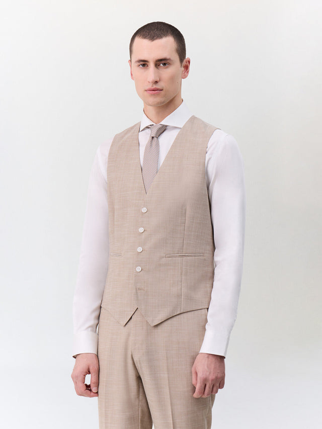 Gilet de costume en laine mélangée beige