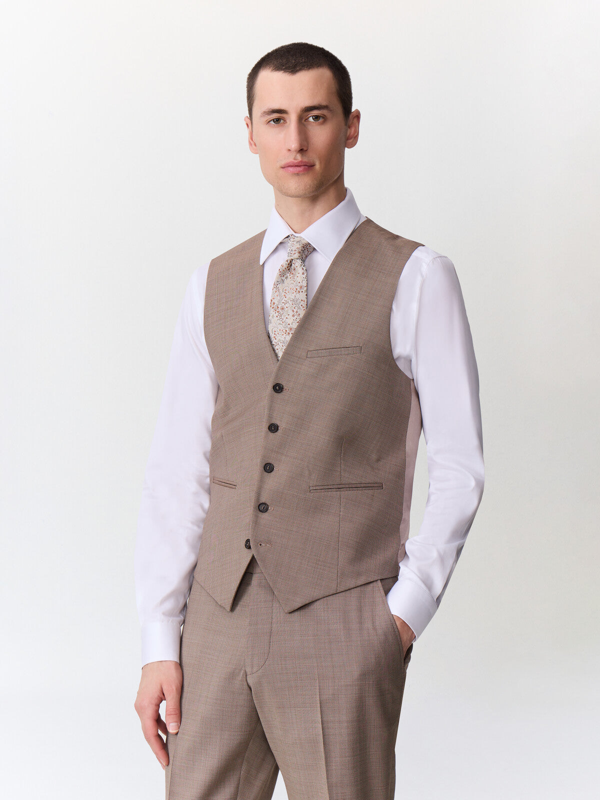 Gilet De Costume En Laine Beige Fonc