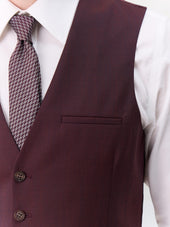 Gilet De Costume En Laine Stretch Bordeaux