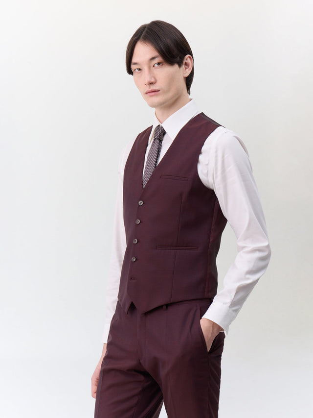 Gilet de costume en laine stretch bordeaux