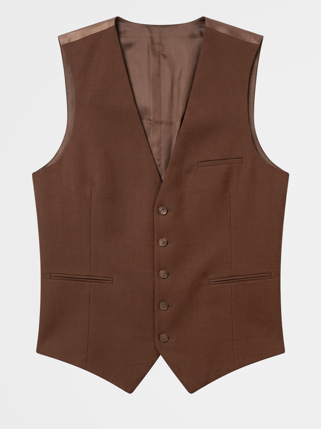 Gilet de costume en laine stretch marron