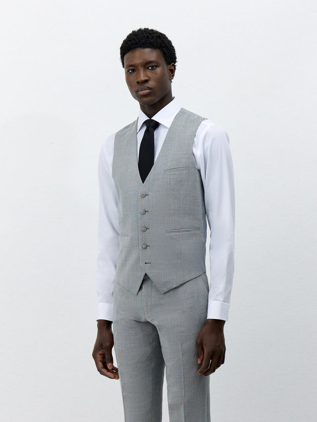 Gilet de costume en laine et soie gris clair