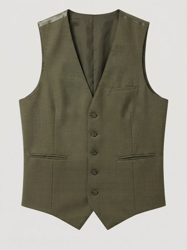 Gilet de costume en laine stretch kaki