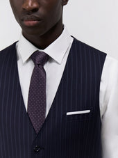 Gilet De Costume En Laine Bleu Marine Rayures
