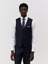 Gilet de costume en laine bleu marine à rayures