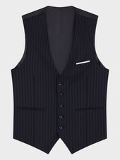 Gilet De Costume En Laine Bleu Marine Rayures