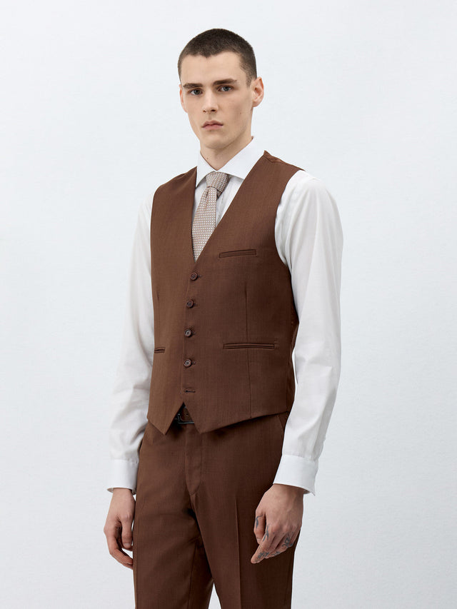 Gilet de costume en laine terracotta