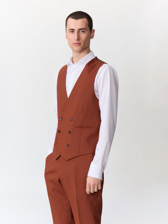 Gilet de costume croisé en laine terracotta