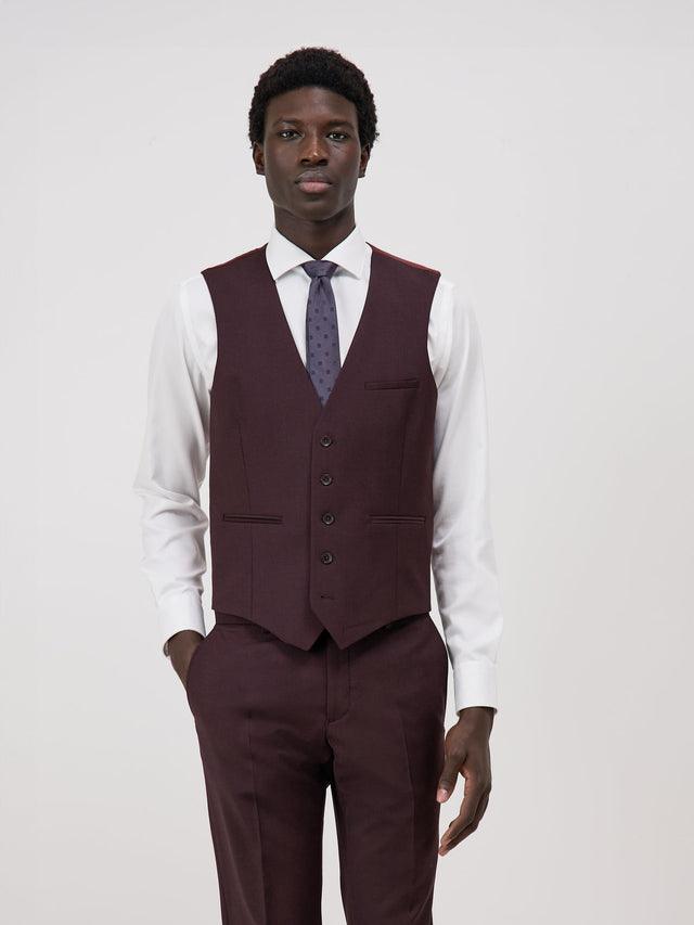 Gilet de costume en laine mélangée bordeaux