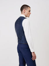 Gilet De Costume En Laine Marzotto Unie Bleu Indigo