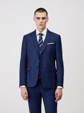 Gilet De Costume En Laine Marzotto Unie Bleu Indigo