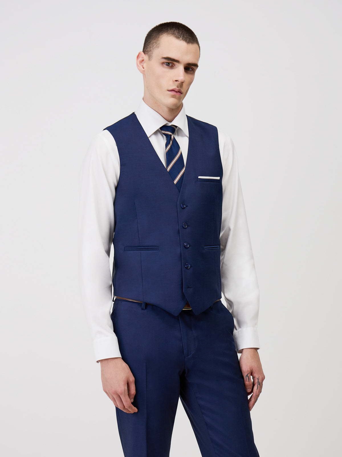 Gilet De Costume En Laine Marzotto Unie Bleu Indigo