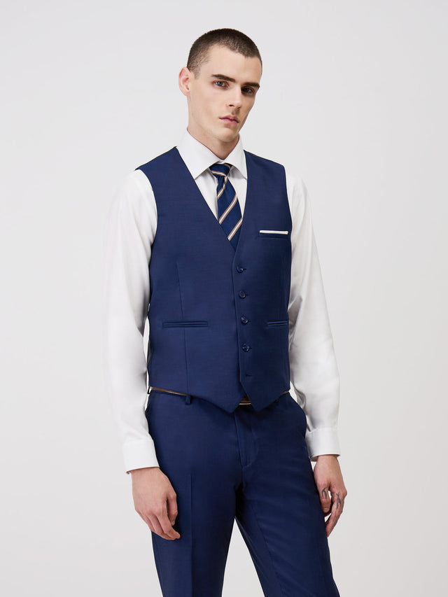 Gilet de costume en laine Marzotto unie bleu indigo