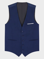 Gilet De Costume En Laine Marzotto Unie Bleu Indigo