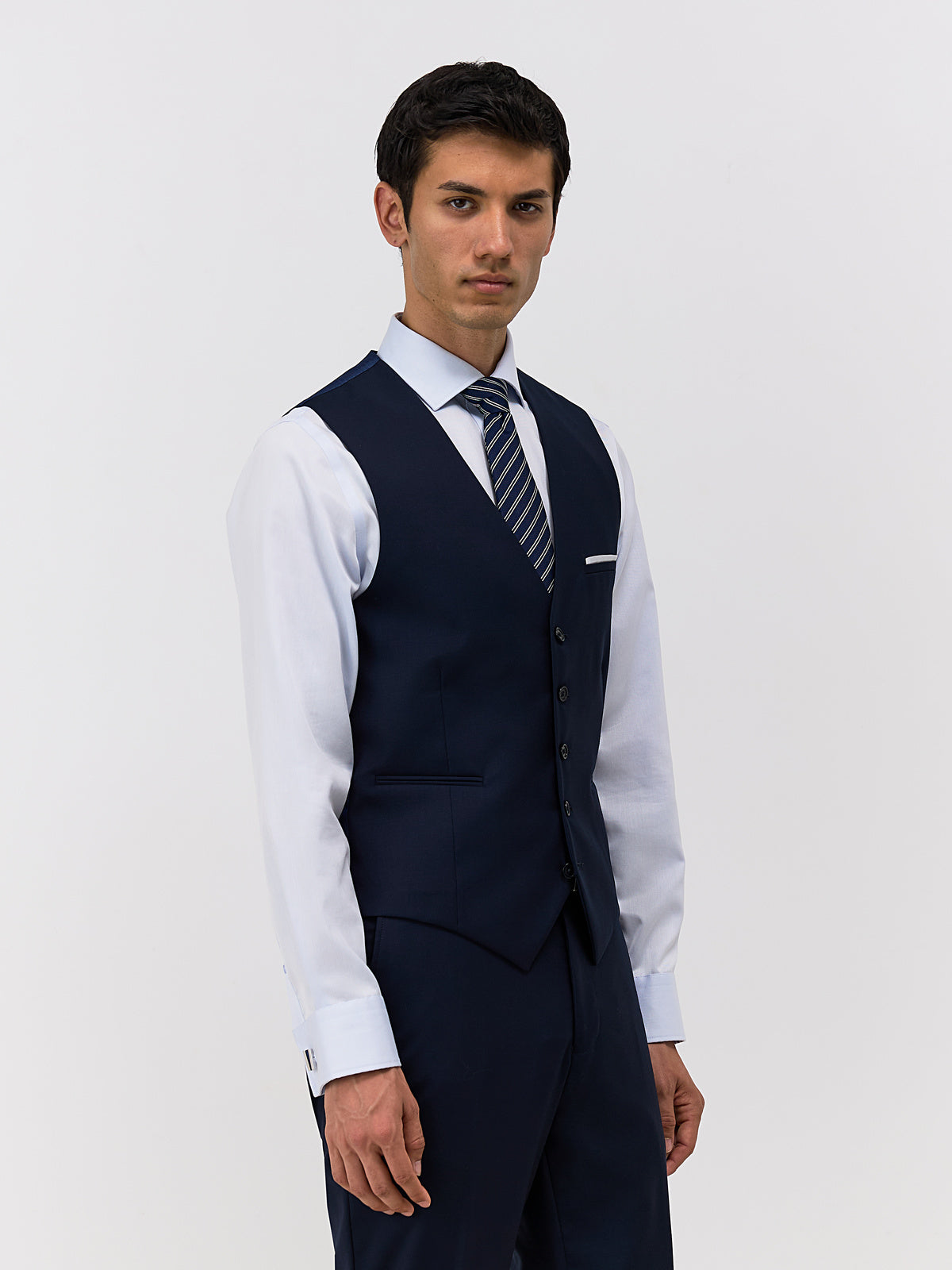 Gilet De Costume En Laine Marzotto Unie Bleu Marine