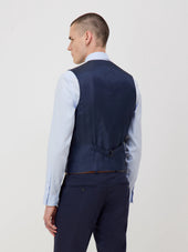 Gilet De Costume Voyage En Laine Marzotto Unie Bleu Marine