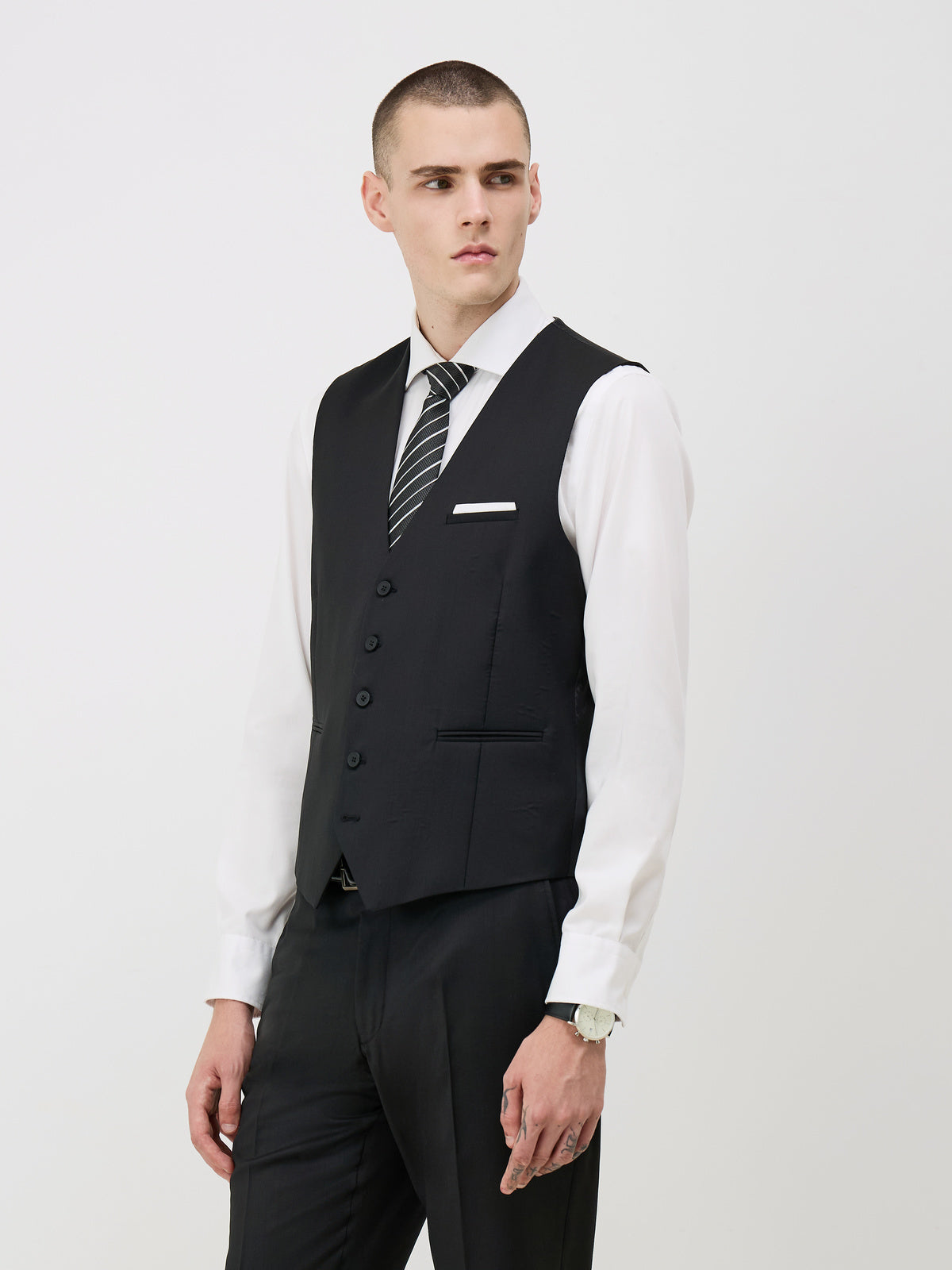 Gilet De Costume En Laine Marzotto Unie Noire