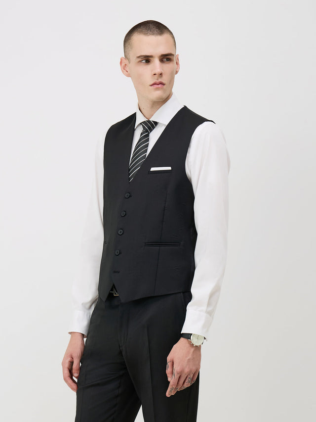 Gilet de costume en laine Marzotto unie noire