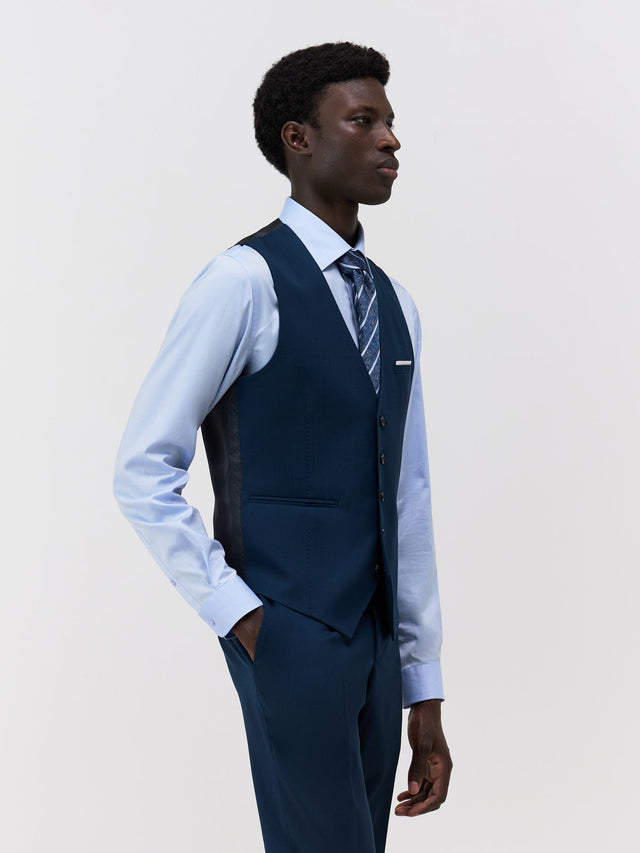 Gilet de costume en laine stretch bleu prusse