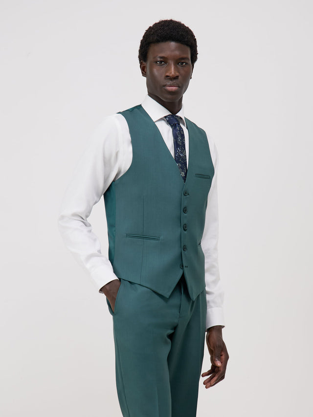 Gilet de costume en laine unie vert bouteille