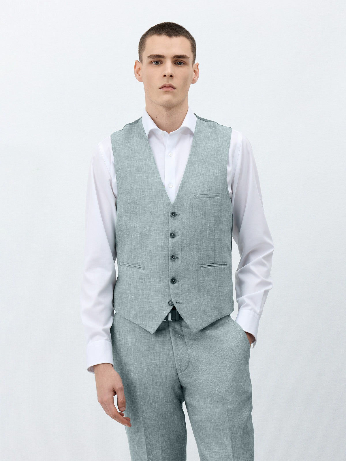 Gilet De Costume En Laine Et Lin Vert D Eau