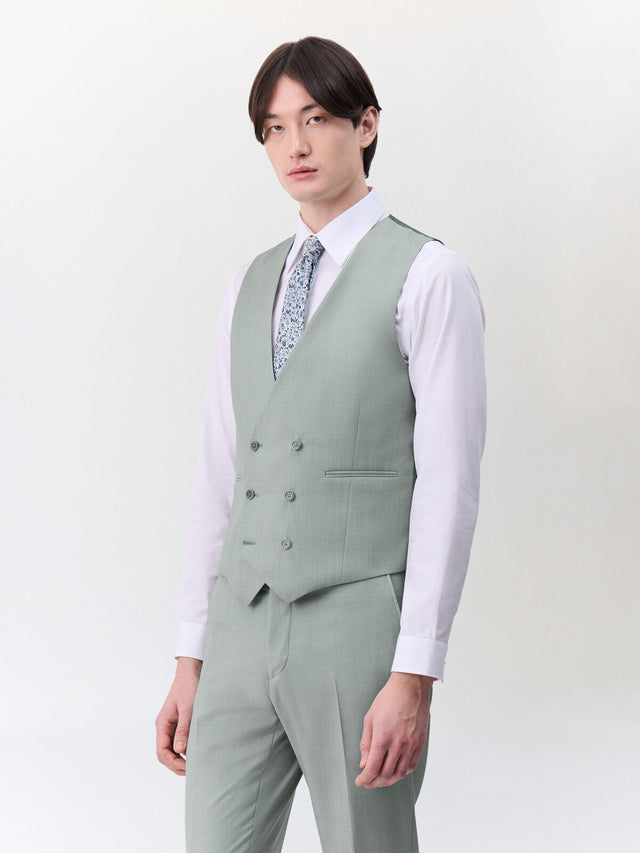 Gilet de costume croisé en laine vert d'eau