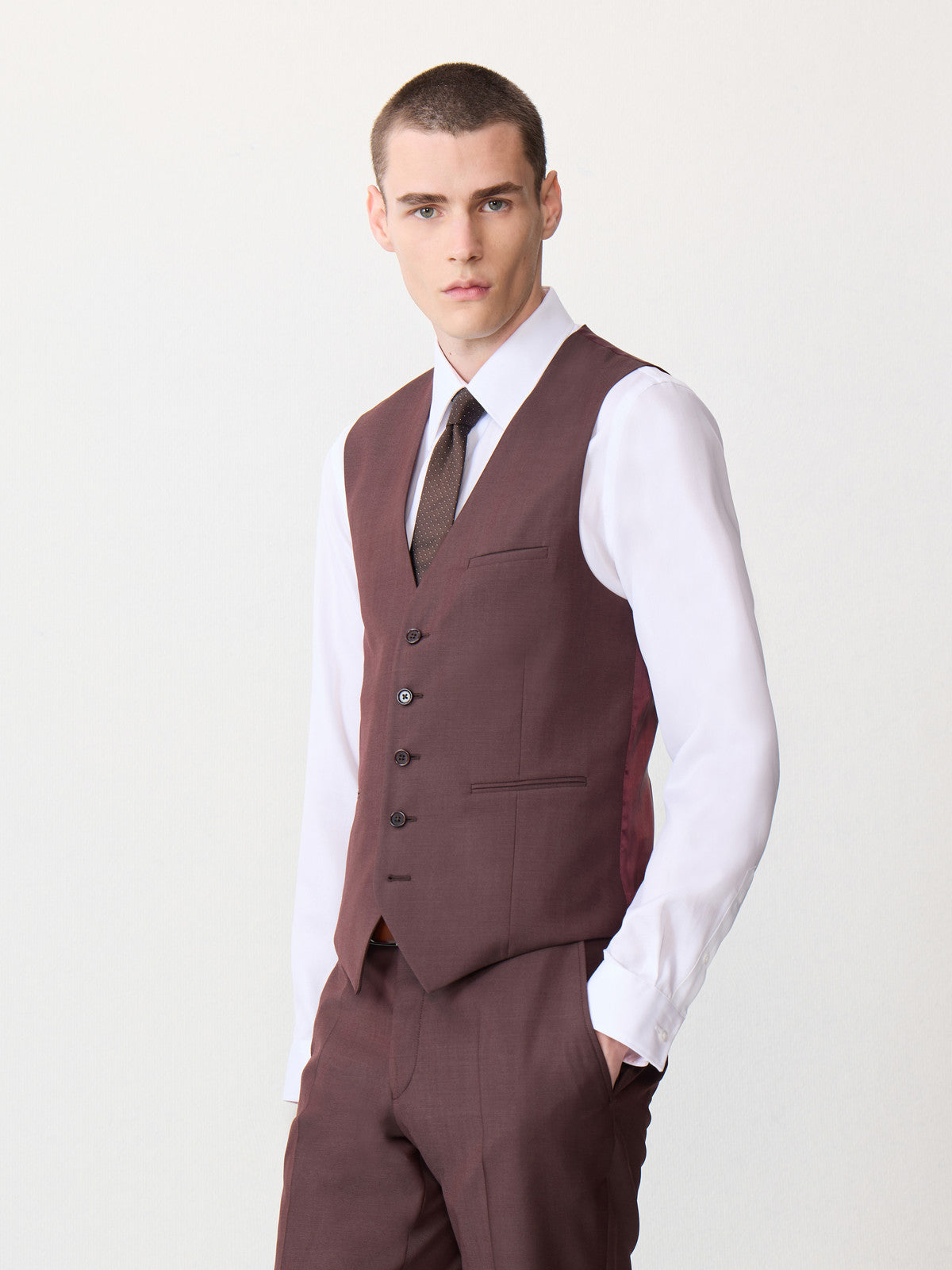 Gilet De Costume En Laine Bordeaux