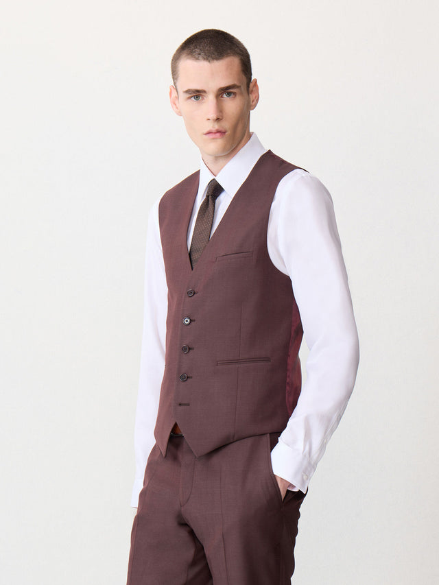 Gilet de costume en laine bordeaux