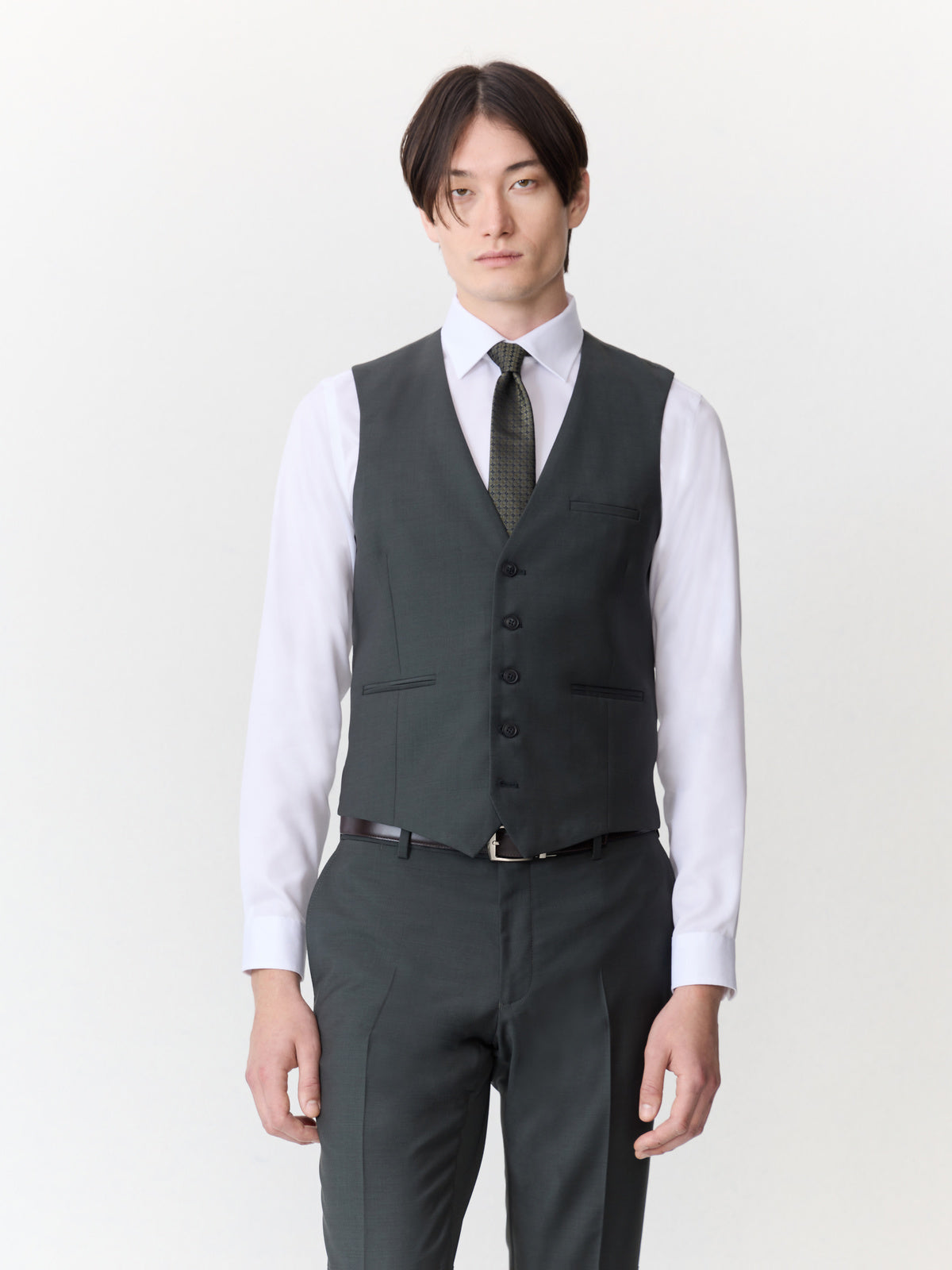 Gilet De Costume En Laine Kaki