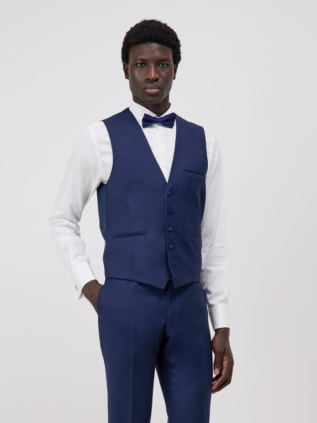 Gilet De Smoking En Laine Unie Bleu