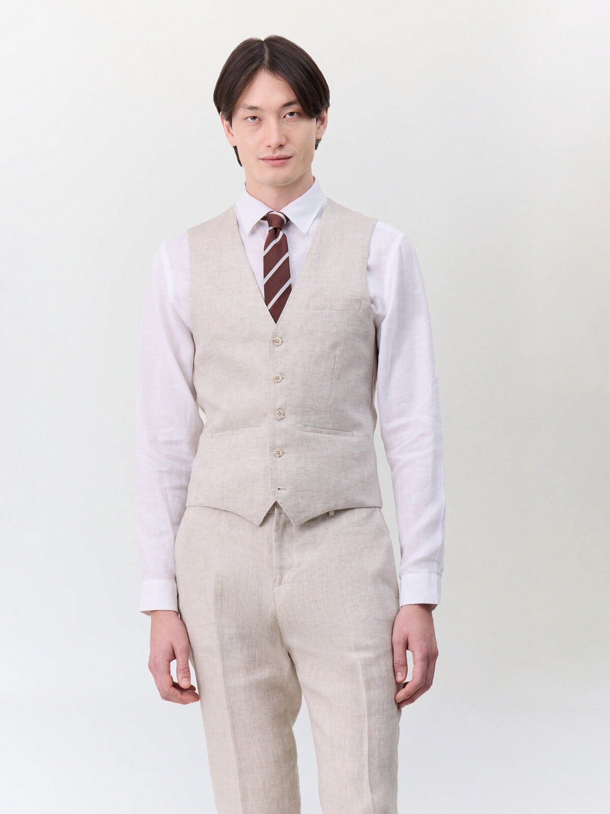 Gilet De Costume En Lin Beige