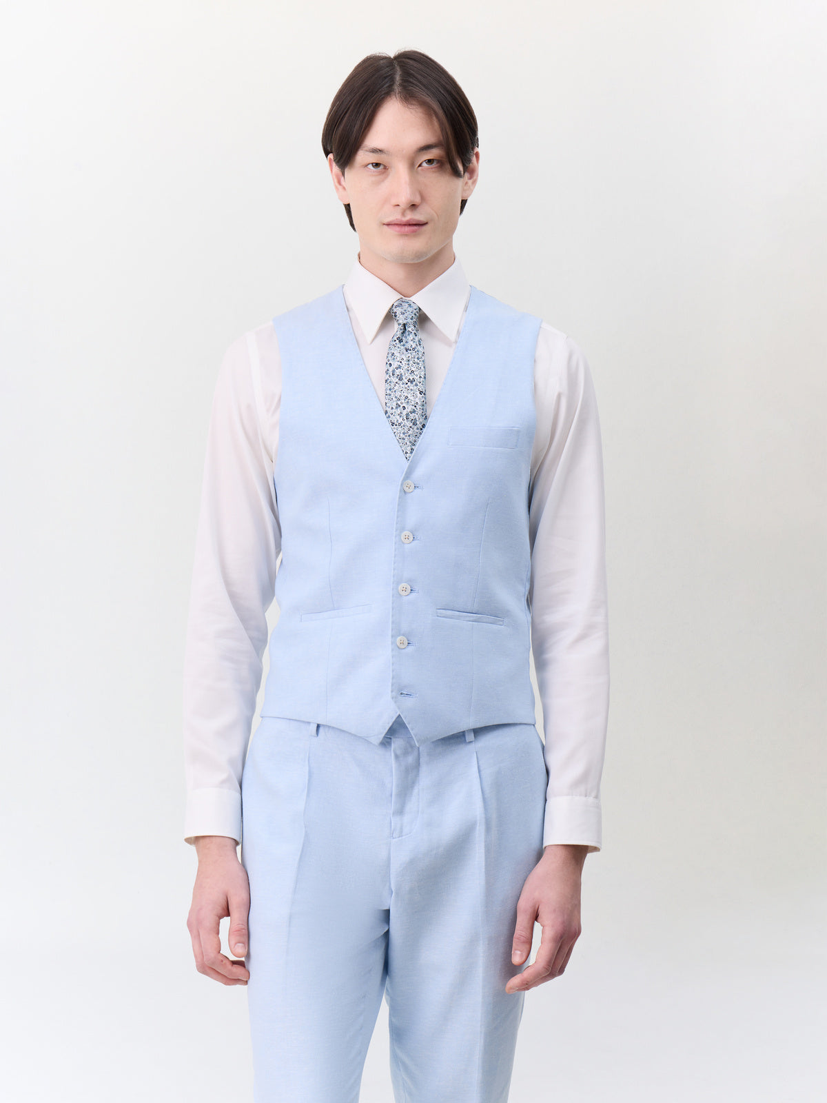 Gilet De Costume En Lin Et Coton Bleu Ciel